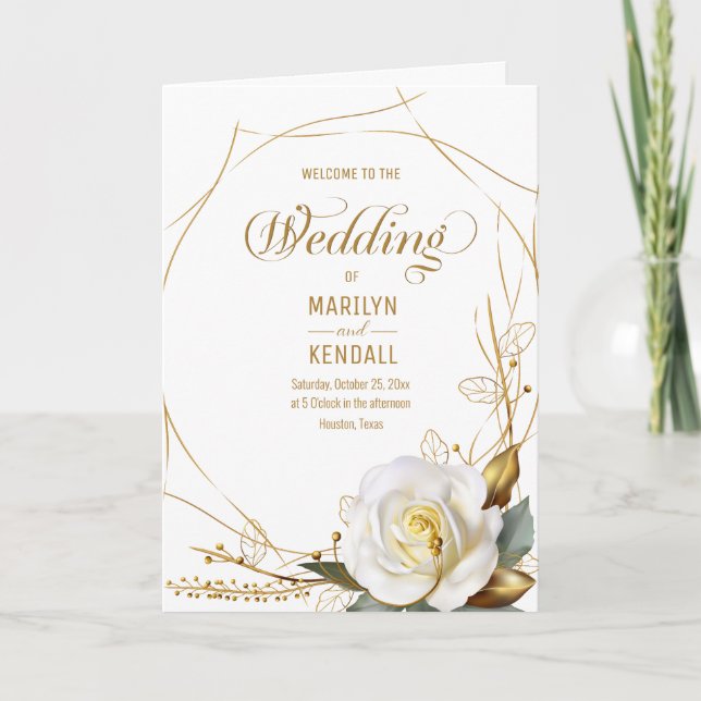 Rose Gold Organic Floral Wedding Program Programm (Vorderseite)