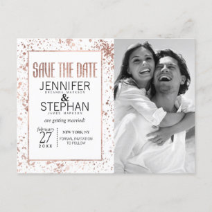 Rose Gold Paint Spritzer Save the Date Postkarten