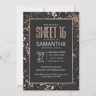Rose Gold Paint Spritzer Sweet 16 Einladungen