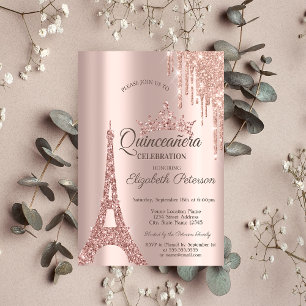Rose Gold Paris Eiffelturm, Tropfen Quinceañera Einladung