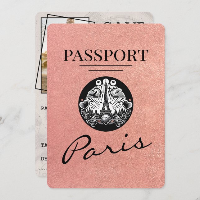 Rose Gold Paris Pass Save the Date (Vorne/Hinten)