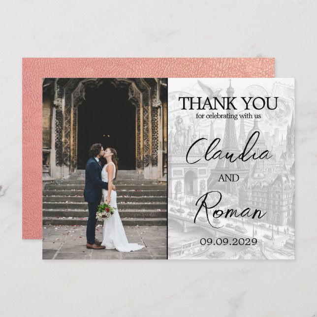 Rose Gold Paris Passport Dankeskarte (Vorne/Hinten)