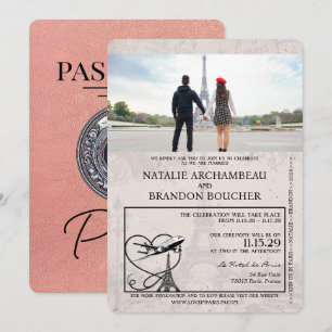 Rose Gold Paris Passport Hochzeit Einladung