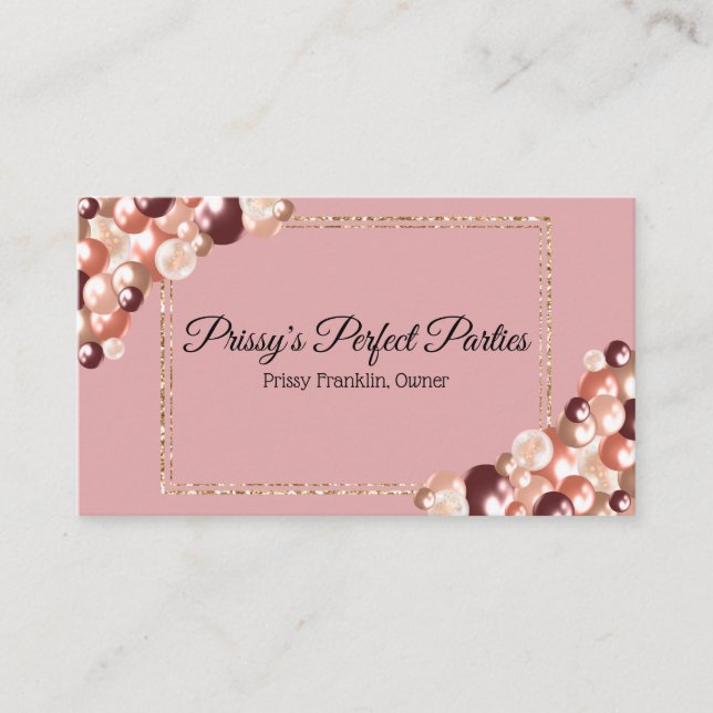 Rose Gold Party Planning Business Card Visitenkarte (Vorderseite)