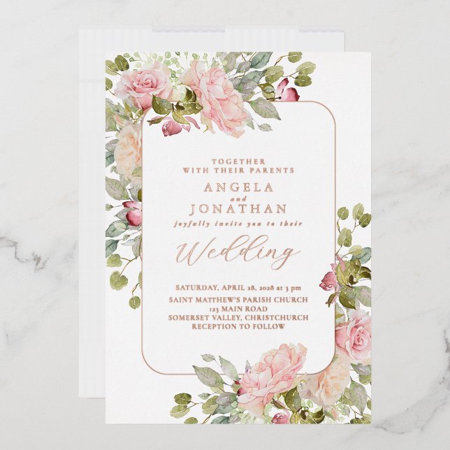 Rose Gold Pastel Florals Wedding Folieneinladung (Briefumschlag)