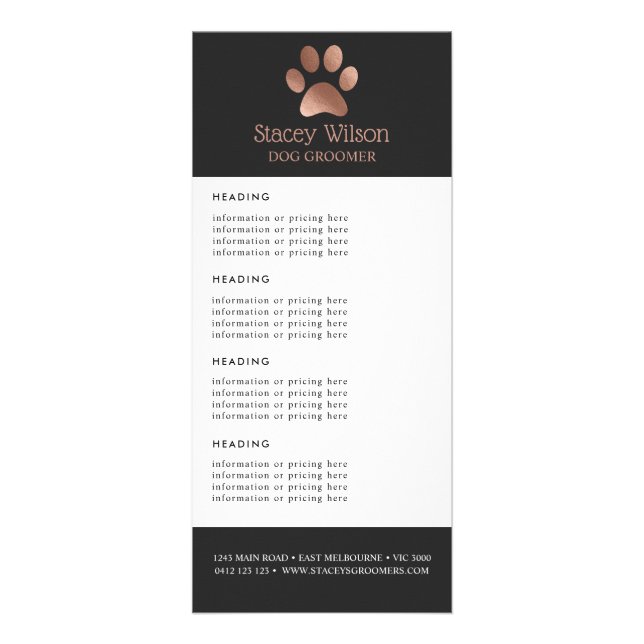 Rose Gold Paw Print Logo Preis / Dienstleistungen  Werbekarte (Vorne)
