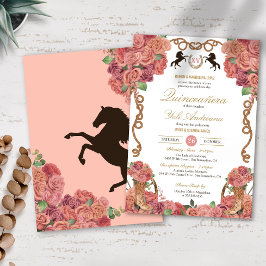 Rose Gold Peach Floral Charro Ranch Quinceañera Einladung