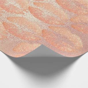 Rose Gold Peach Glitzer Kiss Lips Geschenkpapier