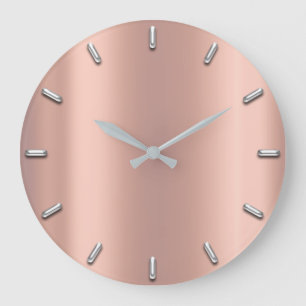 Rose Gold Peach Pink Gray Metallic Silver Minimal Große Wanduhr