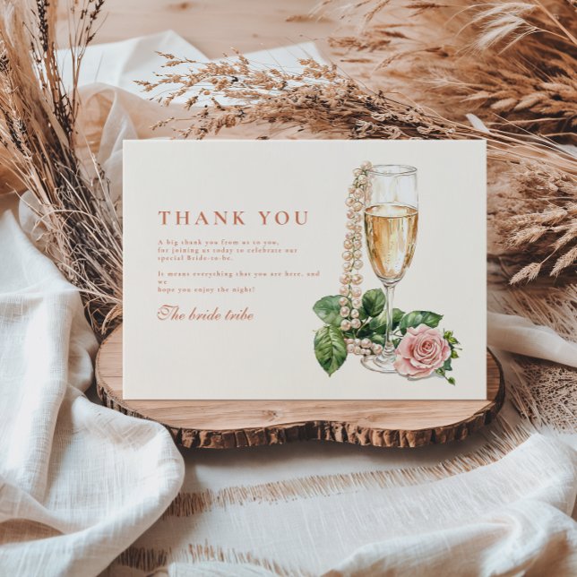 Rose Gold Pearls and Prosecco Bridal Shower Dankeskarte (Von Creator hochgeladen)