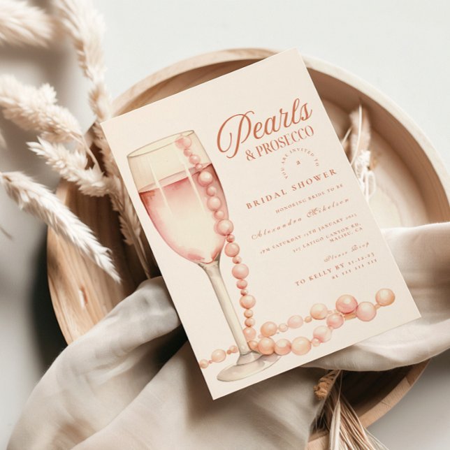 Rose Gold Pearls and Prosecco Bridal Shower Einladung (Von Creator hochgeladen)