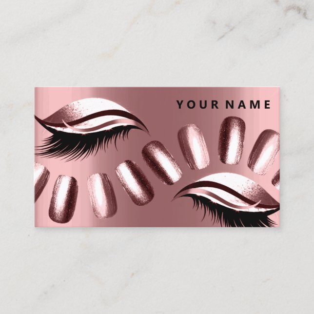 Rose Gold Pearly Nails Lashes Vip Metallic Visitenkarte (Vorderseite)