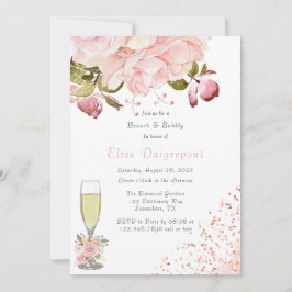 Rose Gold Peony Blume Glitzer Brunch & Bubbly Einladung