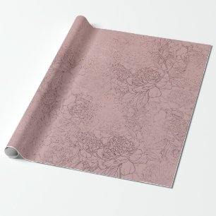 Rose Gold Peony Kontur Muster auf Rosa Rosa Geschenkpapier
