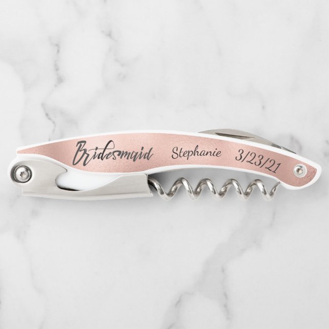 Rose Gold Personalisiert Bridesmaid Hochzeit Custo Kellnermesser (Vorderseite)