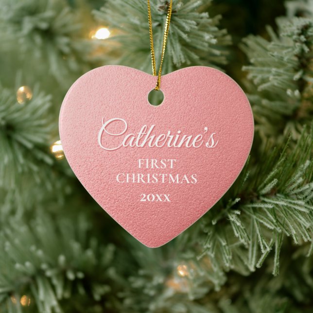 Rose Gold Personalisiert Erstes Weihnachtsherz Keramik Ornament (Baum)