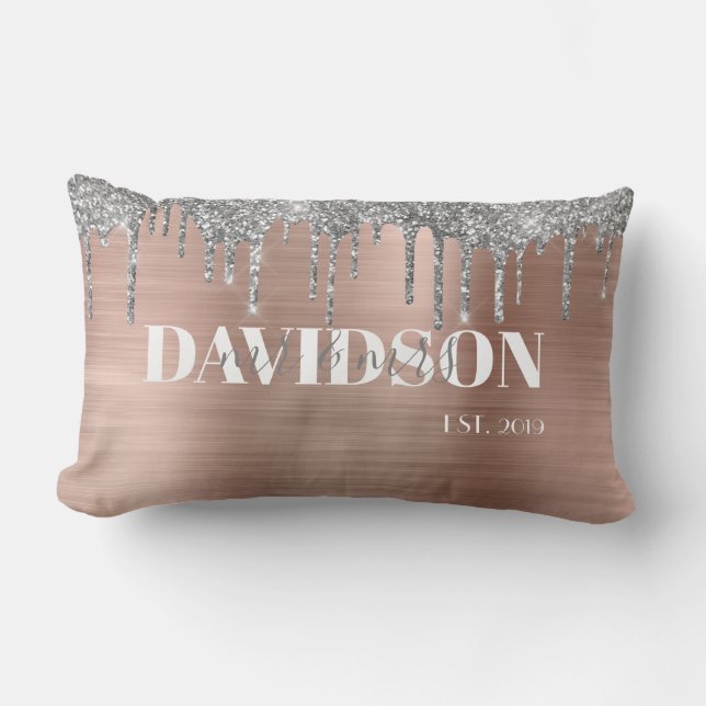 Rose Gold Personalisiert Wedding Lumbar Kissen (Vorderseite)