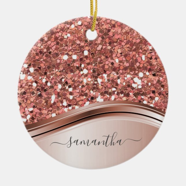 Rose Gold Personalisierter handgeschriebener Glitz Keramik Ornament (Vorne)