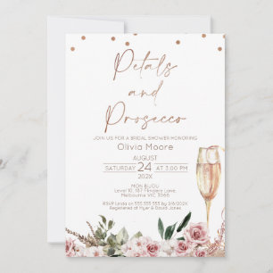 Rose Gold Petals Prosecco Boho Brautparty Einladung