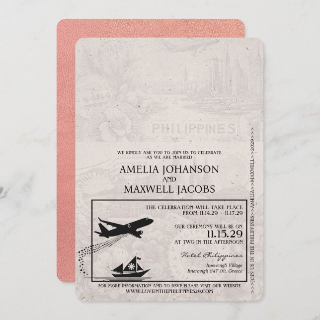 Rose Gold Philippinen Pass Einladung zur Hochzeit (Vorne/Hinten)