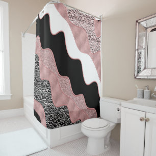 Rose Gold Pink Abstrakt Wave Moderner Glam Trendy Duschvorhang