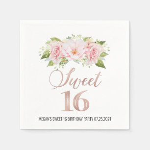 Rose Gold Pink Aquarell Floral Sweet 16 Geburtstag Serviette