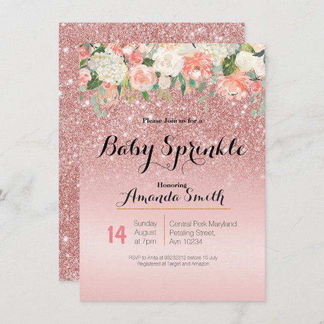 Rose Gold Pink Baby Sprinkle Einladung (Vorne/Hinten)