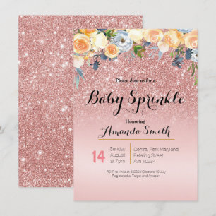 Rose Gold Pink Baby Sprinkle Einladung Blau