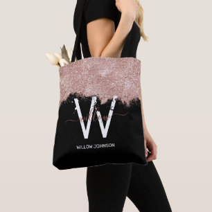 Rose Gold Pink Black Girl Glitzer Dust Monogram
