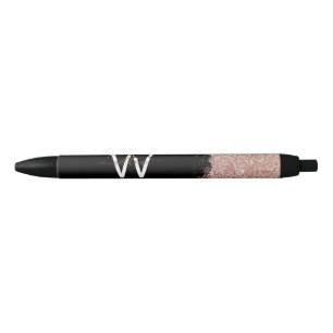 Rose Gold Pink Black Girl Glitzer Dust Monogram Kugelschreiber