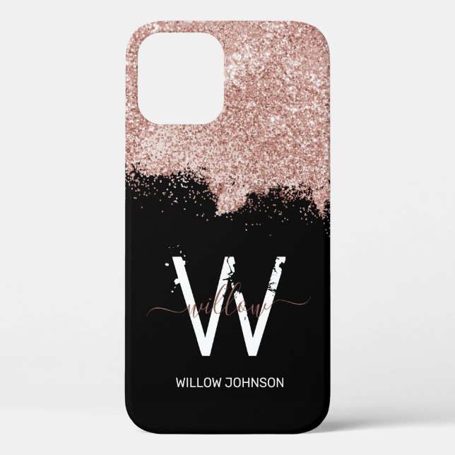 Rose Gold Pink Black Girl Monogram Case-Mate iPhone Hülle (Rückseite)