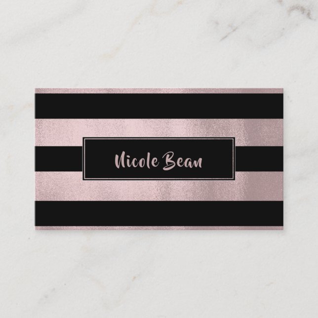 Rose Gold Pink & Black Streifen Chic Modernes Glam Visitenkarte (Vorderseite)