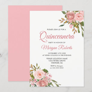 Rose Gold & Pink Blume Quinceanera Party Einladung