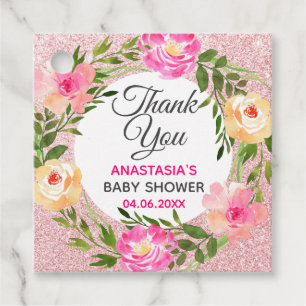 Rose Gold Pink Blumenstrauß Danke Baby Dusche Geschenkanhänger