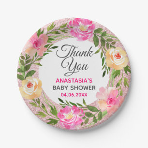 Rose Gold Pink Blumenstrauß Danke Baby Dusche Pappteller