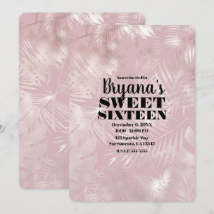 Rose Gold Pink Botanischer Tropenpalme Süße 16 Einladung