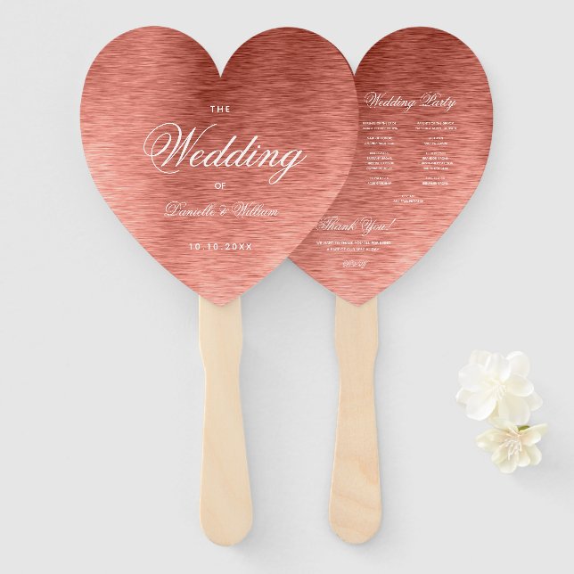 Rose Gold Pink Calligraphy Heart Wedding Program Fächer (Vorne und Hinten)