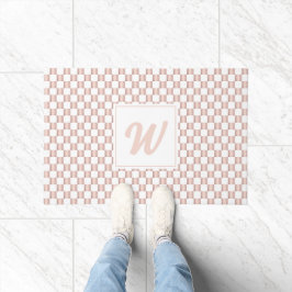 Rose Gold Pink Checkerboard Muster Monogramm Fußmatte