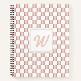 Rose Gold Pink Checkerboard Muster Monogramm Notizbuch