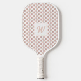 Rose Gold Pink Checkerboard Muster Monogramm Pickleball Schläger