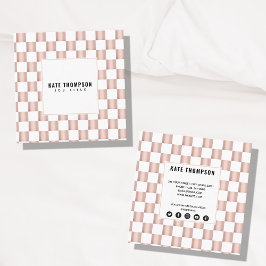 Rose Gold Pink Checkerboard Muster Social Media Quadratische Visitenkarte