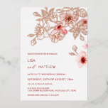Rose Gold  Pink Cherry Blossom Wedding Folieneinladung<br><div class="desc">This elegant floral casual wedding invitation features a real rose gold foil line art flowers and pink cherry blossoms on a white background.</div>