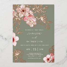 Rose Gold  Pink Cherry Blossom Wedding Folieneinladung