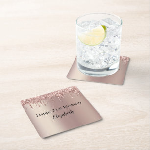 Rose Gold Pink Dripping Glitzer 21. Geburtstag Rechteckiger Pappuntersetzer