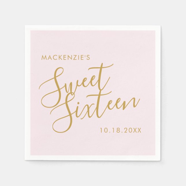 Rose Gold Pink Elegant Sweet 16 Personalisierter N Serviette (Vorderseite)