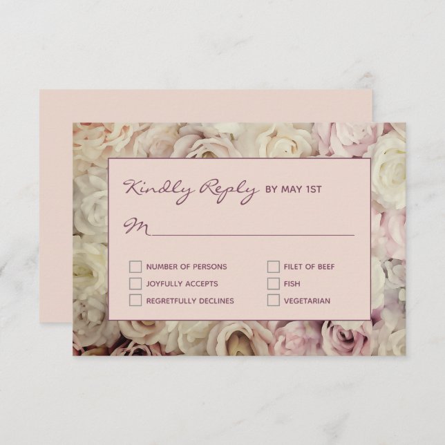 Rose Gold Pink / Fig RSVP Karten Rose Hintergrund (Vorne/Hinten)