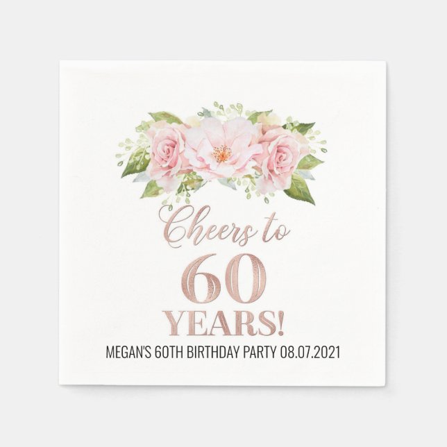 Rose Gold Pink Floral jubeln bis 60 Jahre Geburtst Serviette (Vorderseite)