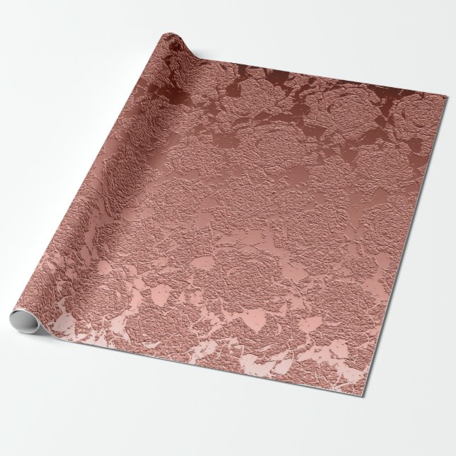 Rose Gold Pink Floral Sukkulentes Muster Metallic Geschenkpapier (Ungerollt)