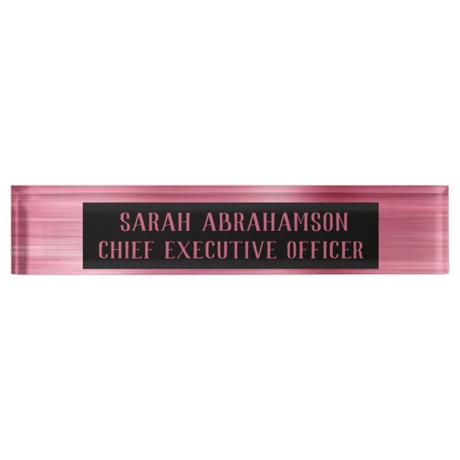 Rose Gold Pink Foil Glam Schreibtisch Namensschild Namensplakette (Vorderseite)