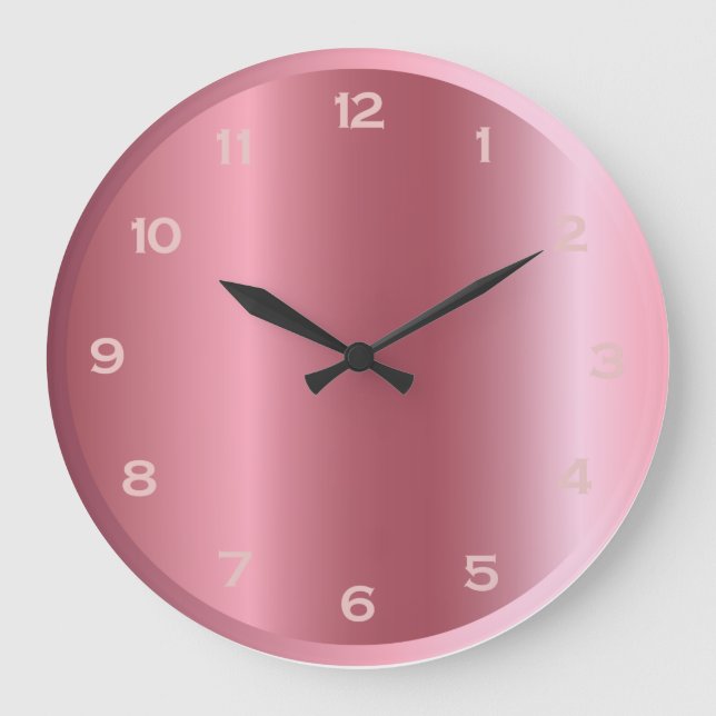Rose Gold Pink Foil Metallic Look Girly Decor Große Wanduhr (Vorderseite)